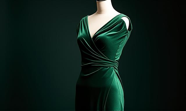 Elegant evening gown draped richly.